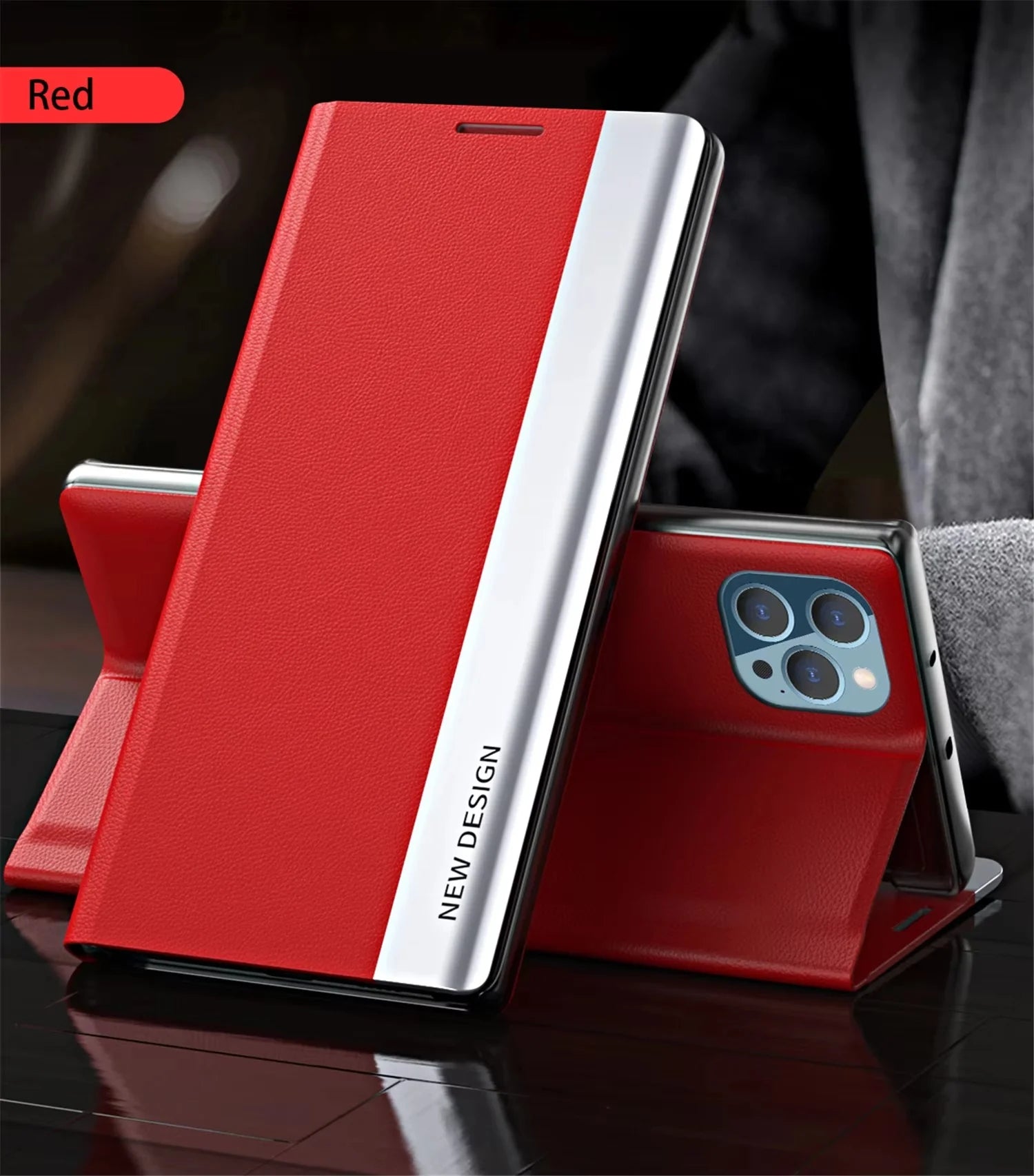 Luxury iPhone Case — Leather Flip Cover with Plating Book-Style Design, Kickstand Holder, Shockproof Protection and Anti-Fingerprint Matte Finish