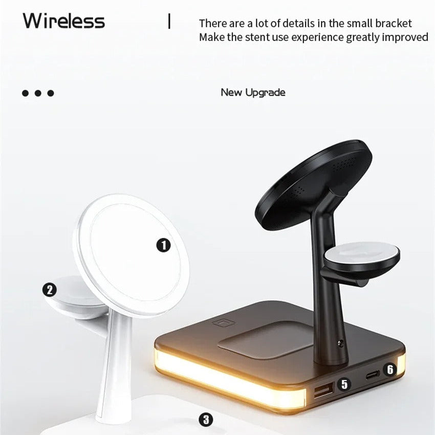 Elite iPhone 3-in-1 Magnetic Wireless Charging Station, 30W Fast-Charge Stand with LED Lamp and Built-In Cooling Fan