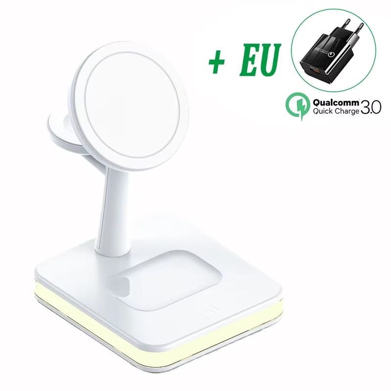 Elite iPhone 3-in-1 Magnetic Wireless Charging Station, 30W Fast-Charge Stand with LED Lamp and Built-In Cooling Fan