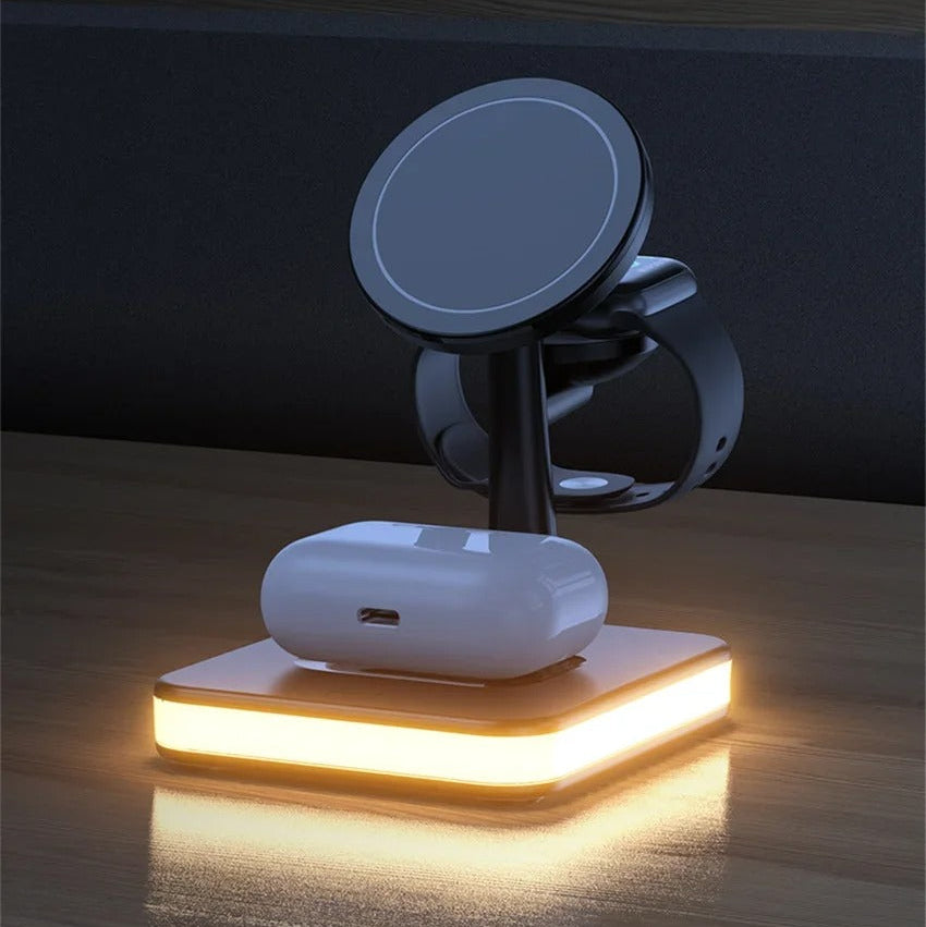 Elite iPhone 3-in-1 Magnetic Wireless Charging Station, 30W Fast-Charge Stand with LED Lamp and Built-In Cooling Fan