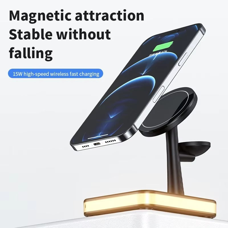 Elite iPhone 3-in-1 Magnetic Wireless Charging Station, 30W Fast-Charge Stand with LED Lamp and Built-In Cooling Fan