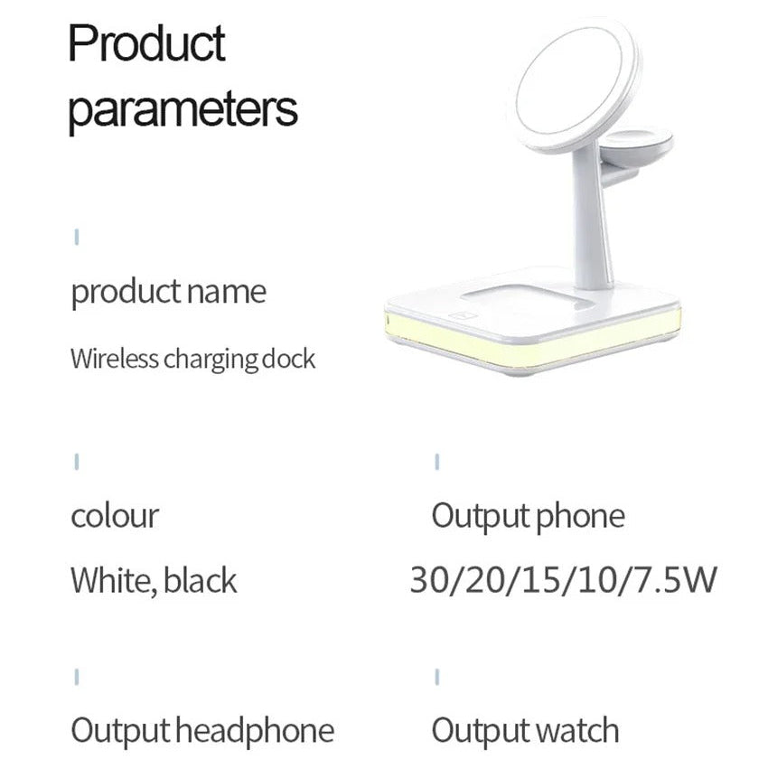 Elite iPhone 3-in-1 Magnetic Wireless Charging Station, 30W Fast-Charge Stand with LED Lamp and Built-In Cooling Fan
