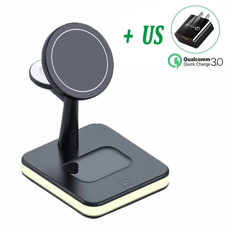 Elite iPhone 3-in-1 Magnetic Wireless Charging Station, 30W Fast-Charge Stand with LED Lamp and Built-In Cooling Fan