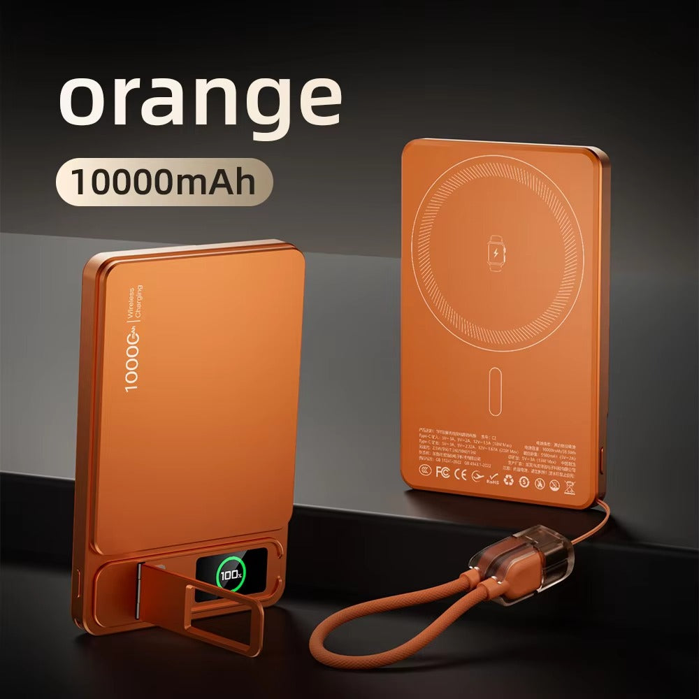 Elite iPhone 3-in-1 Magnetic Wireless Power Bank, 20W Fast-Charge Slim Portable Battery with Built-In Stand, Digital Display & Watch Support