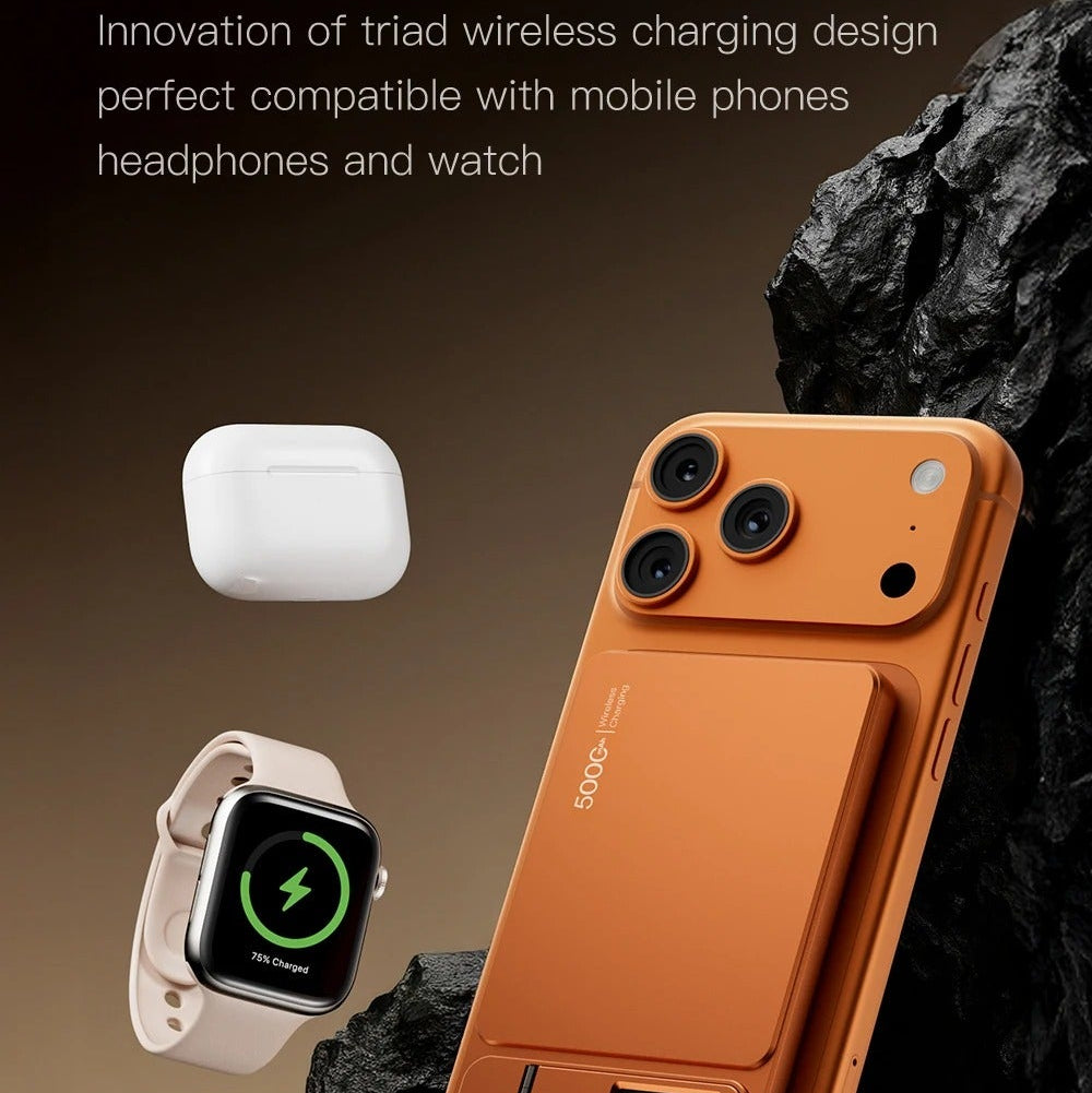 Elite iPhone 3-in-1 Magnetic Wireless Power Bank, 20W Fast-Charge Slim Portable Battery with Built-In Stand, Digital Display & Watch Support