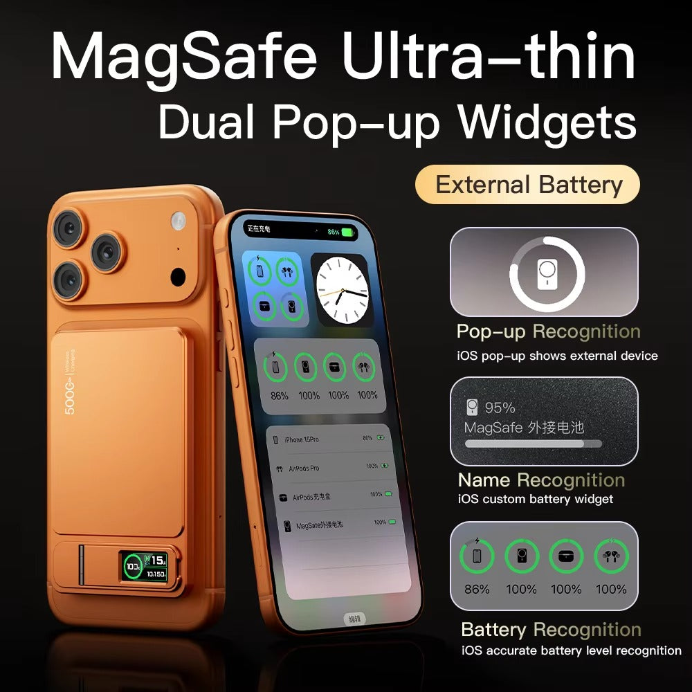 Elite iPhone 3-in-1 Magnetic Wireless Power Bank, 20W Fast-Charge Slim Portable Battery with Built-In Stand, Digital Display & Watch Support