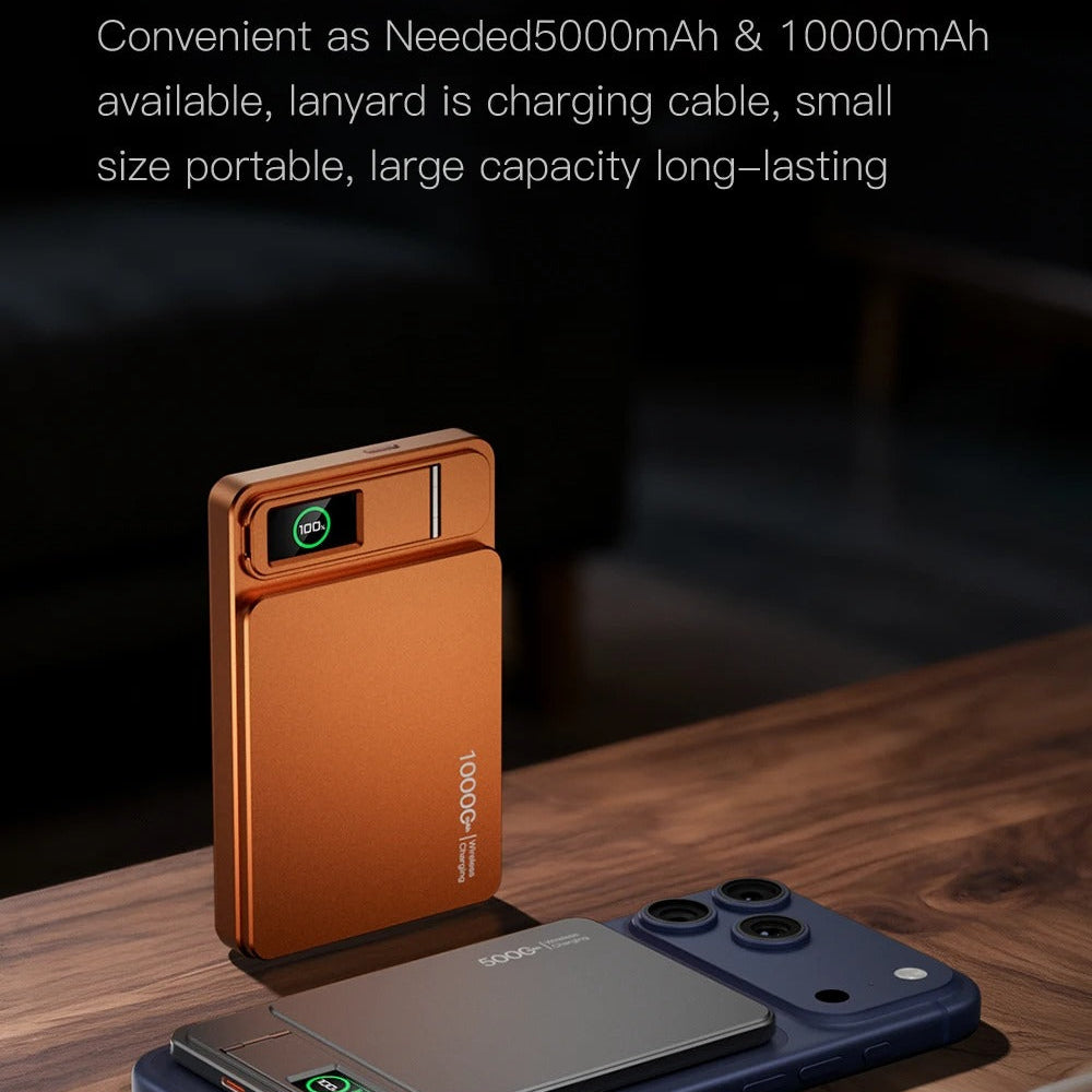 Elite iPhone 3-in-1 Magnetic Wireless Power Bank, 20W Fast-Charge Slim Portable Battery with Built-In Stand, Digital Display & Watch Support