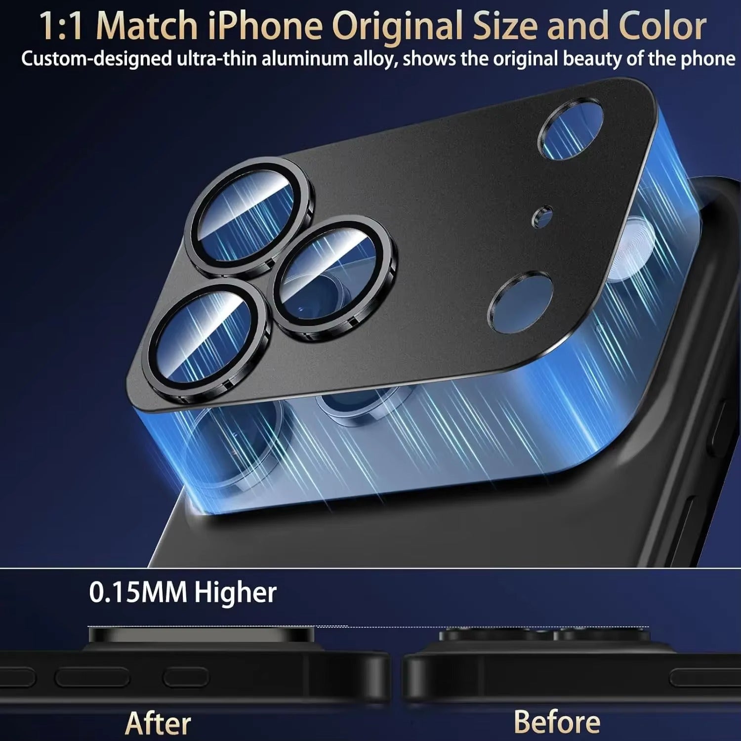 Elite iPhone Camera Lens Protector, Alloy Metal Tempered Glass Ring with Full Coverage, Scratch Resistance, Anti-Reflection & Shatter Protection