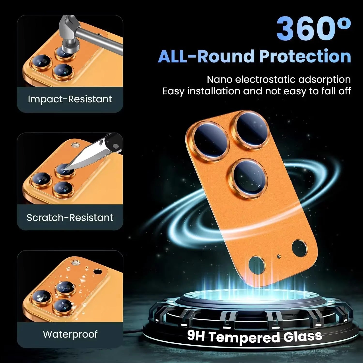 Elite iPhone Camera Lens Protector, Alloy Metal Tempered Glass Ring with Full Coverage, Scratch Resistance, Anti-Reflection & Shatter Protection