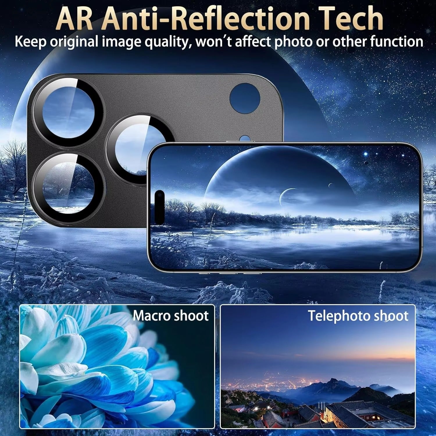 Elite iPhone Camera Lens Protector, Alloy Metal Tempered Glass Ring with Full Coverage, Scratch Resistance, Anti-Reflection & Shatter Protection