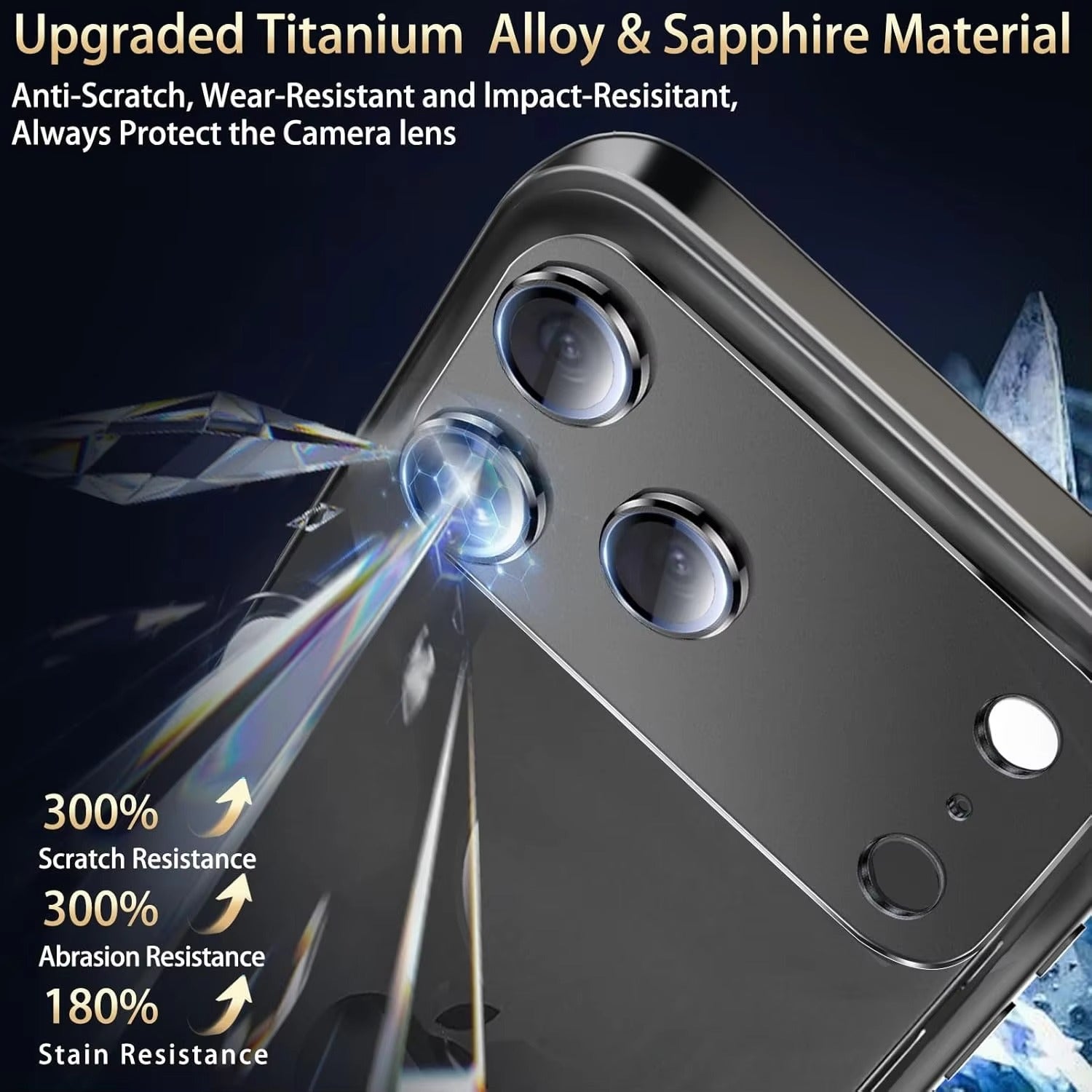 Elite iPhone Camera Lens Protector, Alloy Metal Tempered Glass Ring with Full Coverage, Scratch Resistance, Anti-Reflection & Shatter Protection