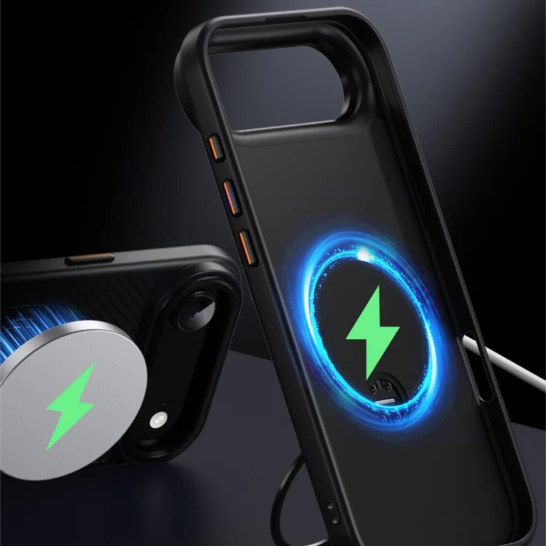 Elite iPhone Case — MagSafe Carbon-Fiber Aramid Style Cover with 360° Ring Stand, Shockproof Airbag Corners and Magnetic Mount Support