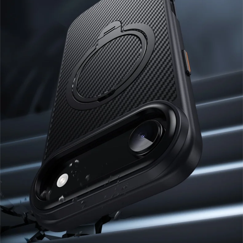 Elite iPhone Case — MagSafe Carbon-Fiber Aramid Style Cover with 360° Ring Stand, Shockproof Airbag Corners and Magnetic Mount Support