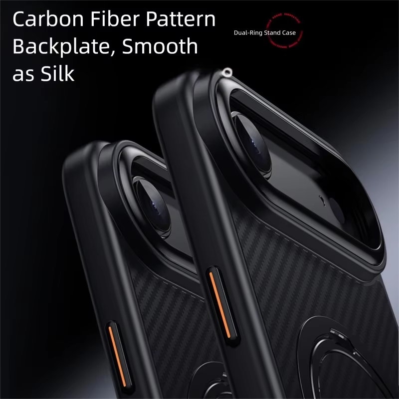 Elite iPhone Case — MagSafe Carbon-Fiber Aramid Style Cover with 360° Ring Stand, Shockproof Airbag Corners and Magnetic Mount Support