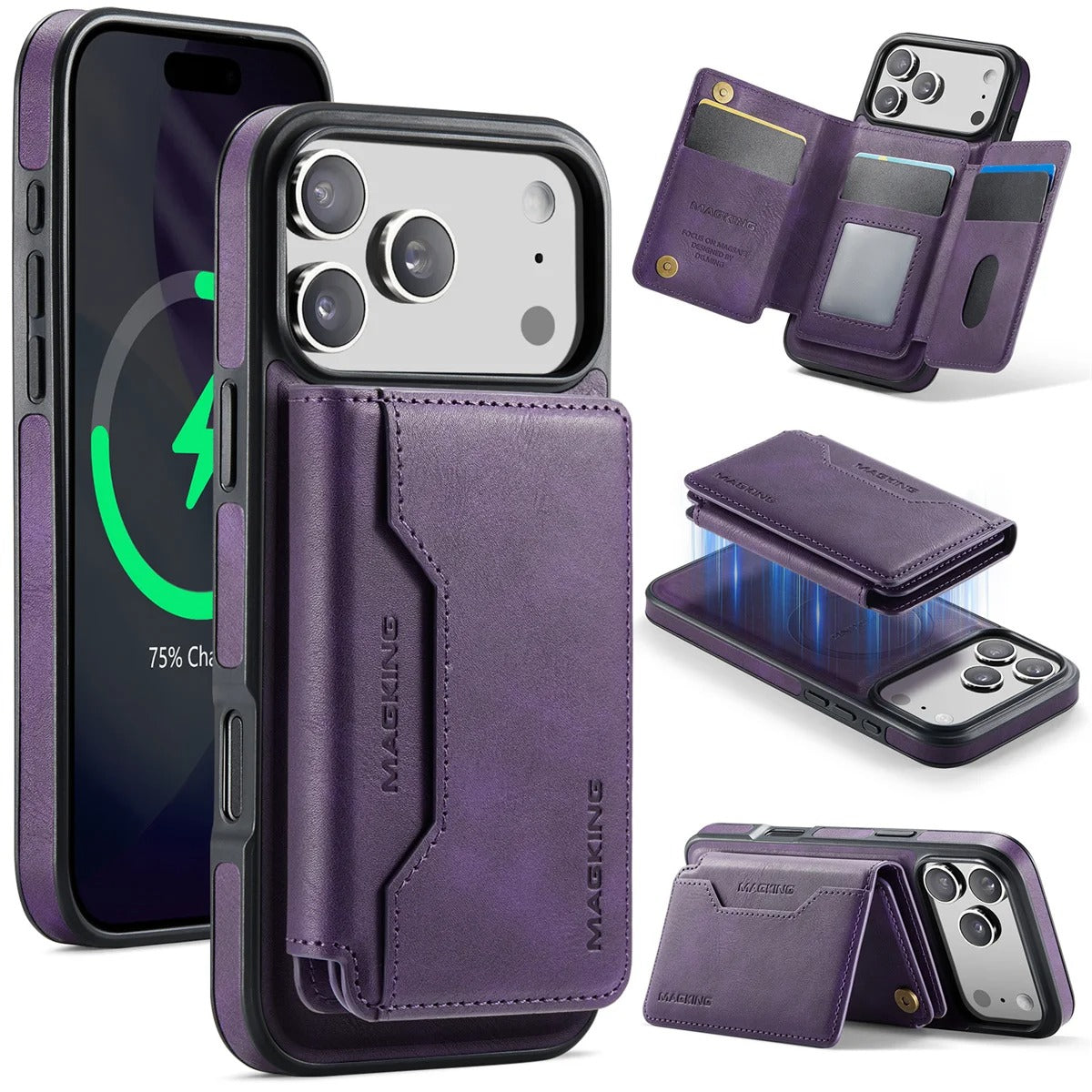 Elite iPhone Detachable Magnetic Leather Wallet Case, MagSafe-Compatible Card Holder with Shock Protection & Scratch Resistance