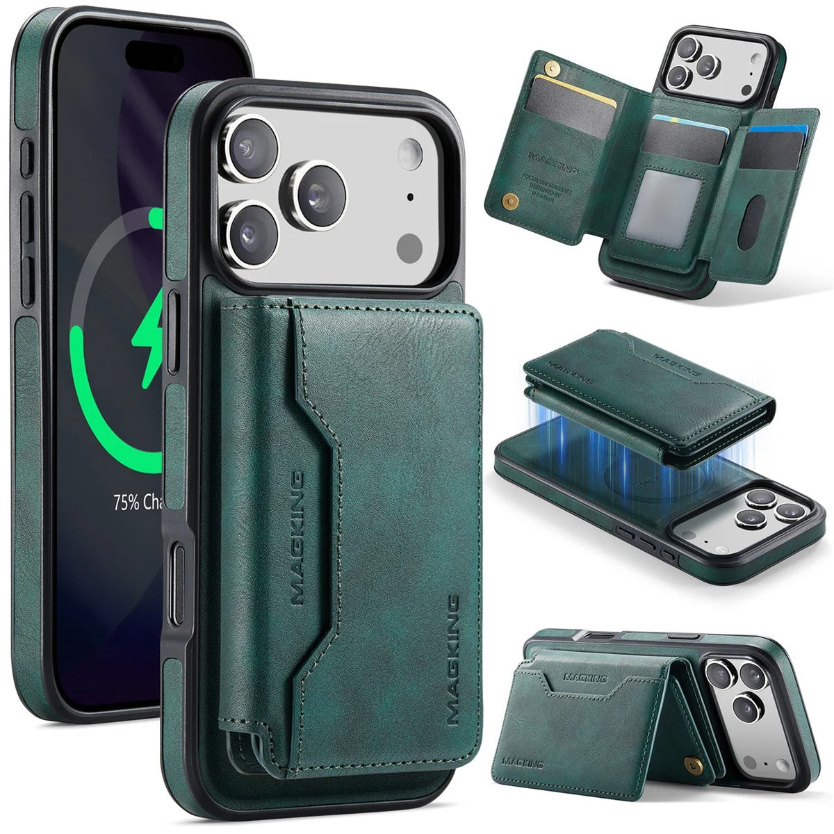 Elite iPhone Detachable Magnetic Leather Wallet Case, MagSafe-Compatible Card Holder with Shock Protection & Scratch Resistance