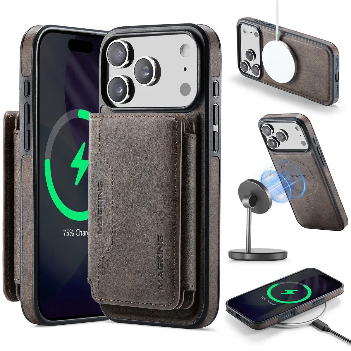 Elite iPhone Detachable Magnetic Leather Wallet Case, MagSafe-Compatible Card Holder with Shock Protection & Scratch Resistance