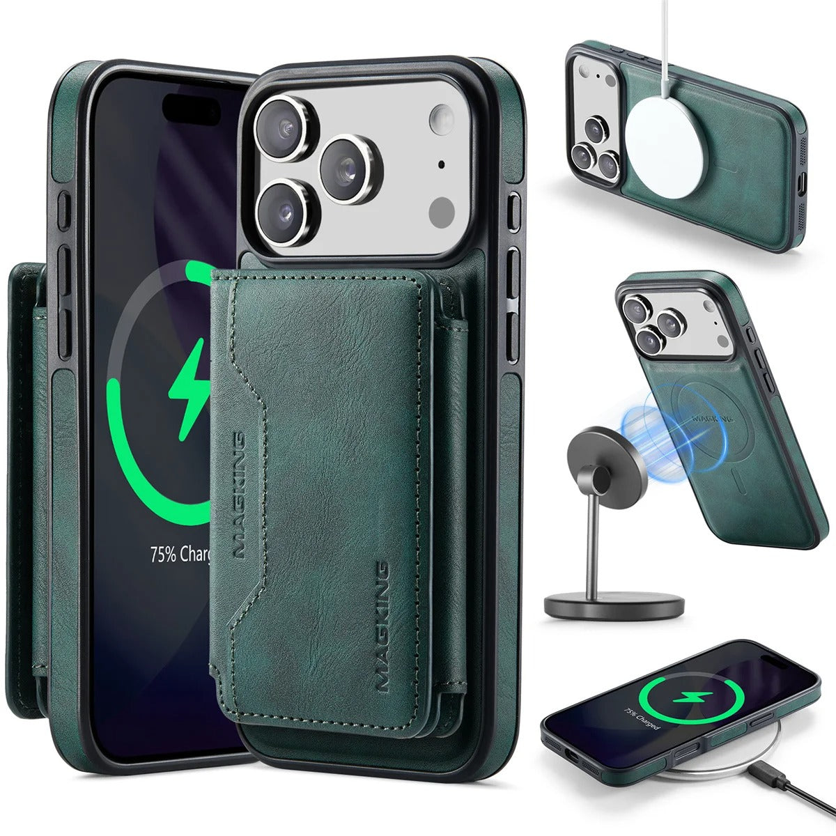 Elite iPhone Detachable Magnetic Leather Wallet Case, MagSafe-Compatible Card Holder with Shock Protection & Scratch Resistance
