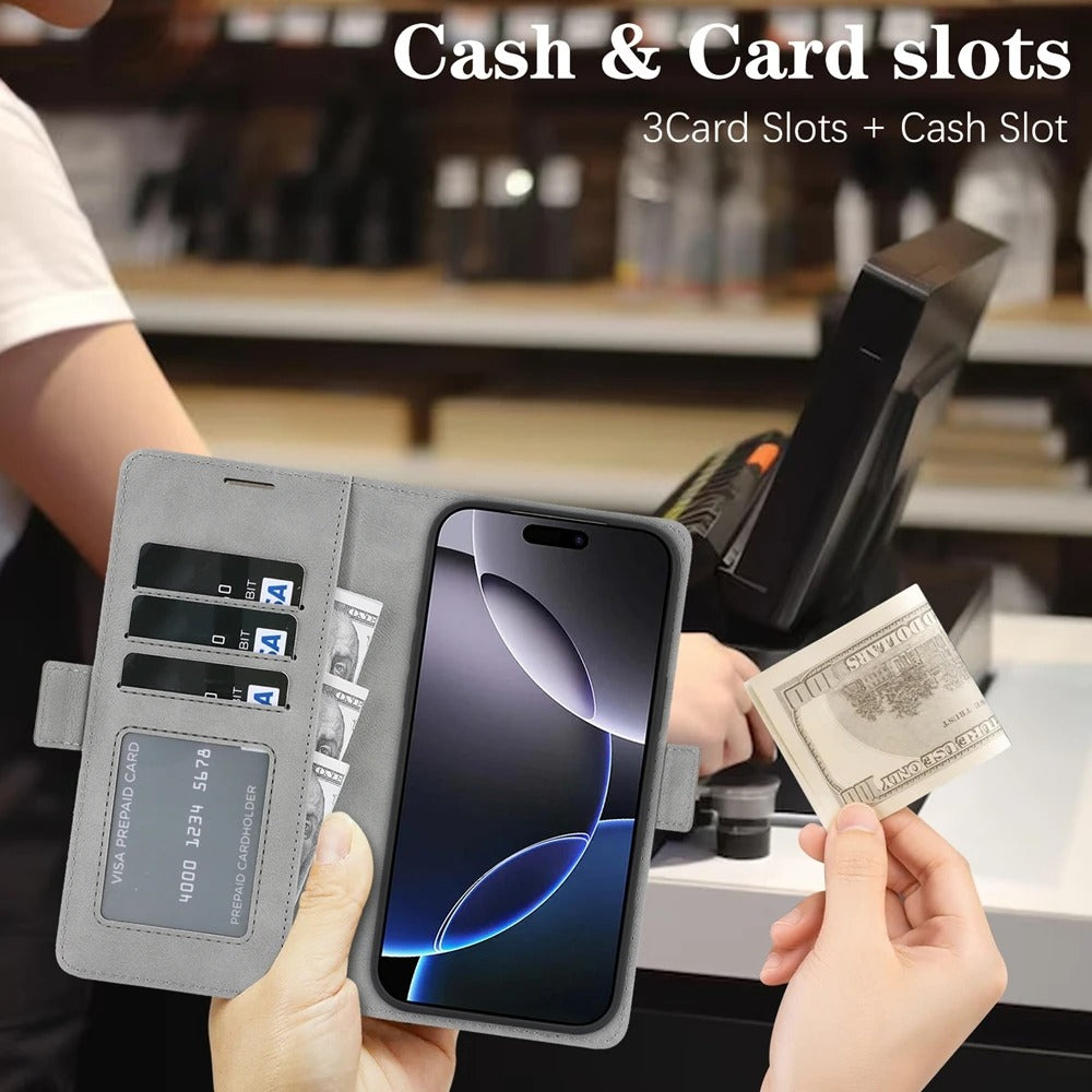 Elite iPhone Magnetic Leather Wallet Case, MagSafe-Compatible Flip Card Holder with Dual-Layer Shock Protection & Matte Finish