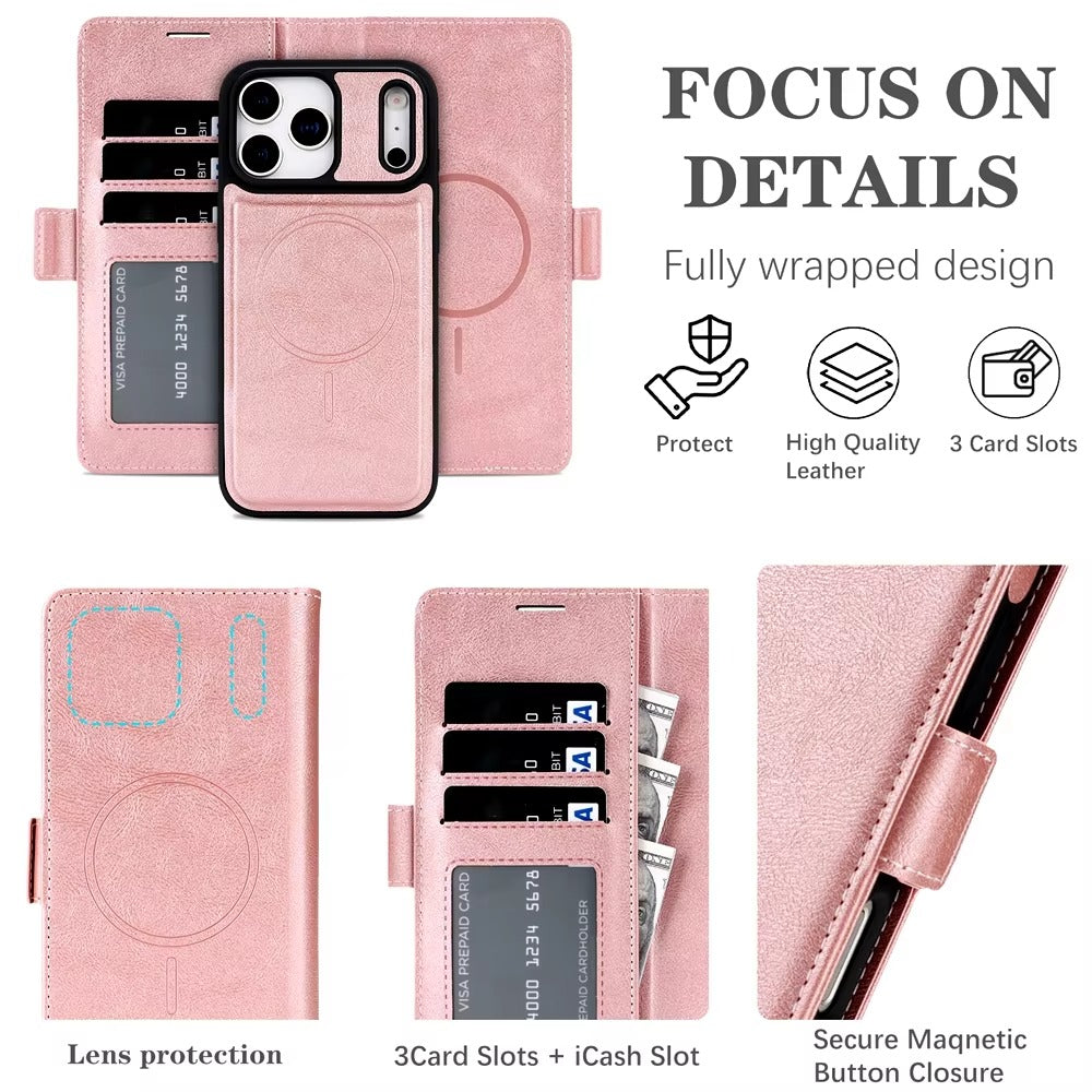 Elite iPhone Magnetic Leather Wallet Case, MagSafe-Compatible Flip Card Holder with Dual-Layer Shock Protection & Matte Finish