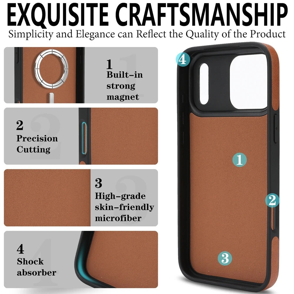 Elite iPhone Magnetic Leather Wallet Case, MagSafe-Compatible Flip Card Holder with Dual-Layer Shock Protection & Matte Finish