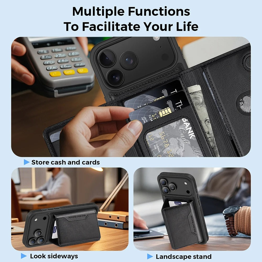 Elite iPhone Magnetic PU Leather Wallet Case, MagSafe-Compatible Card Holder with Shock Protection & Secure Storage
