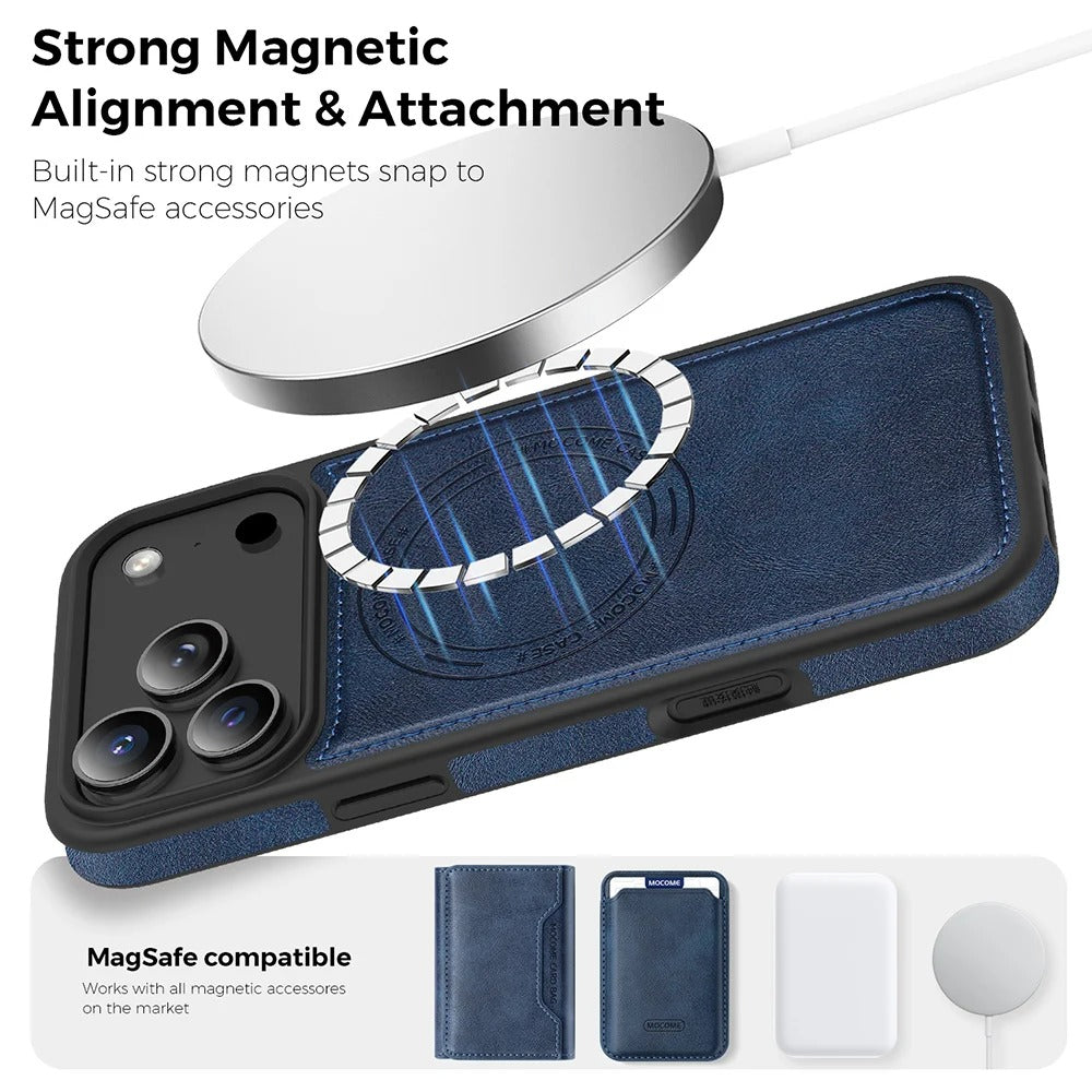 Elite iPhone Magnetic RFID Leather Wallet Case, MagSafe-Compatible Card Holder with Shock Protection & Secure Storage
