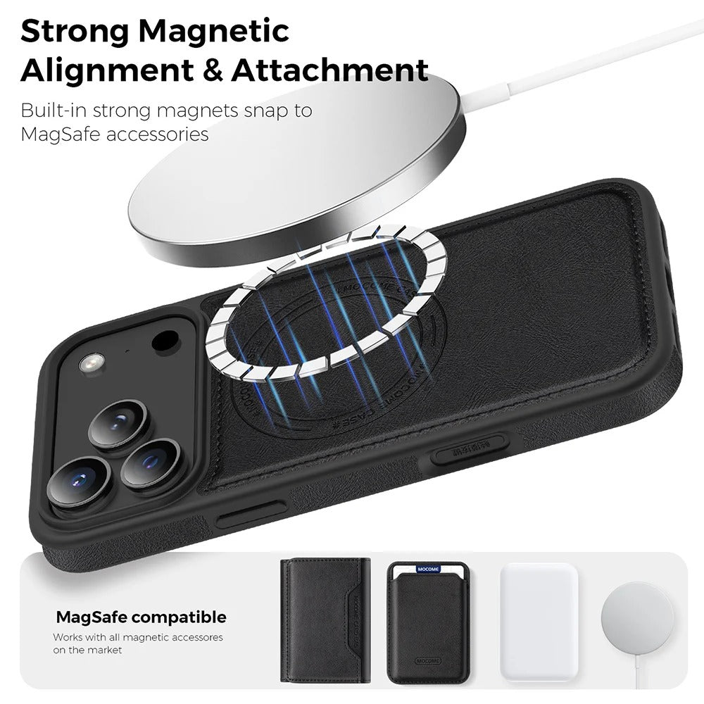 Elite iPhone Magnetic RFID Leather Wallet Case, MagSafe-Compatible Card Holder with Shock Protection & Secure Storage