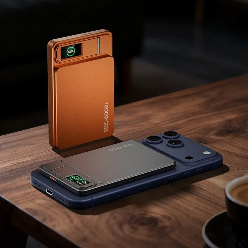 Elite iPhone Magnetic Wireless Power Bank, Fast-Charge Portable Battery with Digital Display and Metal Shell Design
