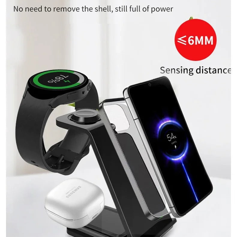 High-Quality 3-in-1 Wireless Charging Station Stand, 30W Fast-Charge Dock for Phones, Smart Watches & Earbuds with Charging Indicator