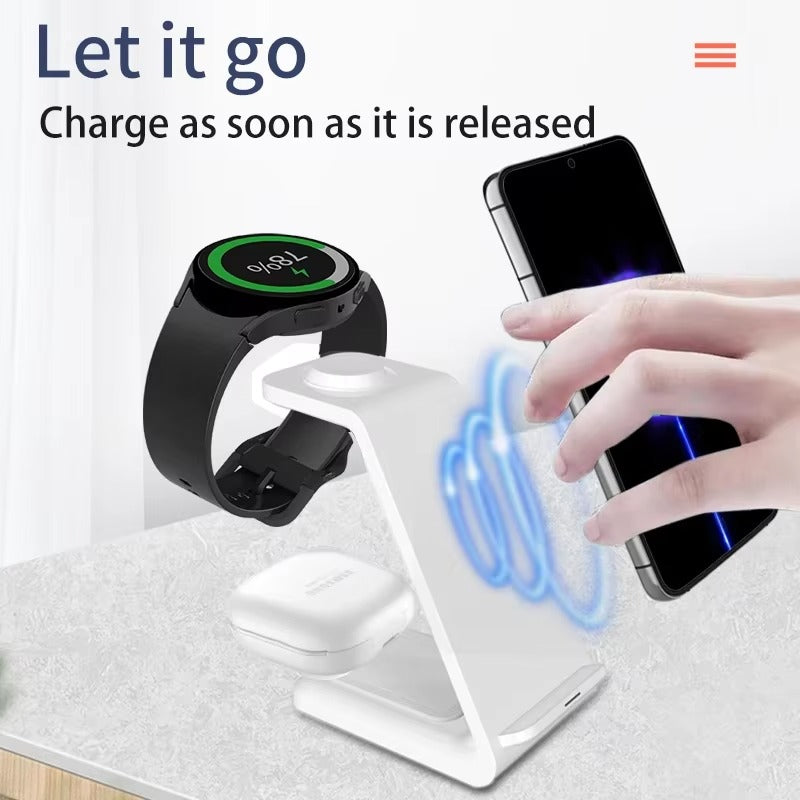 High-Quality 3-in-1 Wireless Charging Station Stand, 30W Fast-Charge Dock for Phones, Smart Watches & Earbuds with Charging Indicator