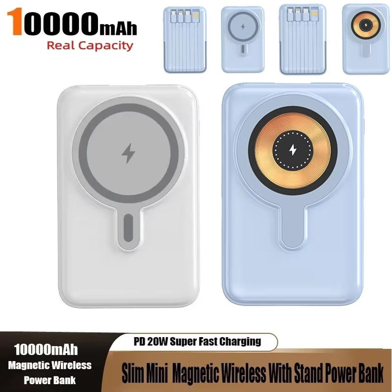 High-Quality Magnetic Wireless Power Bank, 22.5W Fast-Charge Portable Battery with Built-In Cable, Integrated Stand & Large Capacity