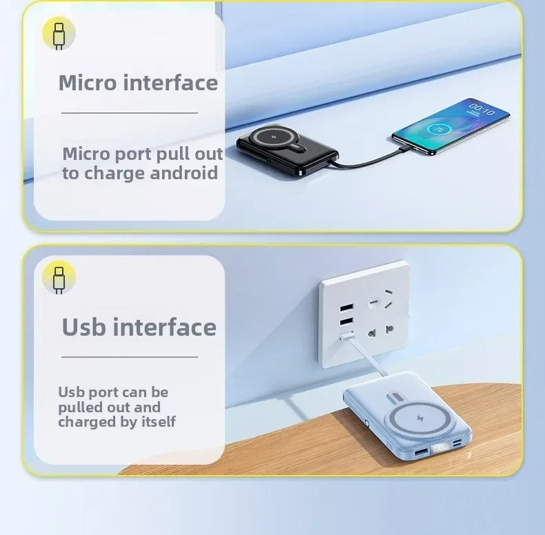 High-Quality Magnetic Wireless Power Bank, 22.5W Fast-Charge Portable Battery with Built-In Cable, Integrated Stand & Large Capacity