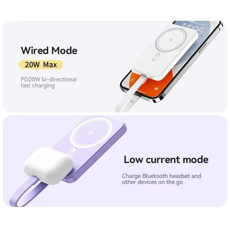 High-Quality Wireless Power Bank with LED Display, 23W Fast-Charge Portable Battery Featuring Built-In Cables, Flashlight & Hand Warmer