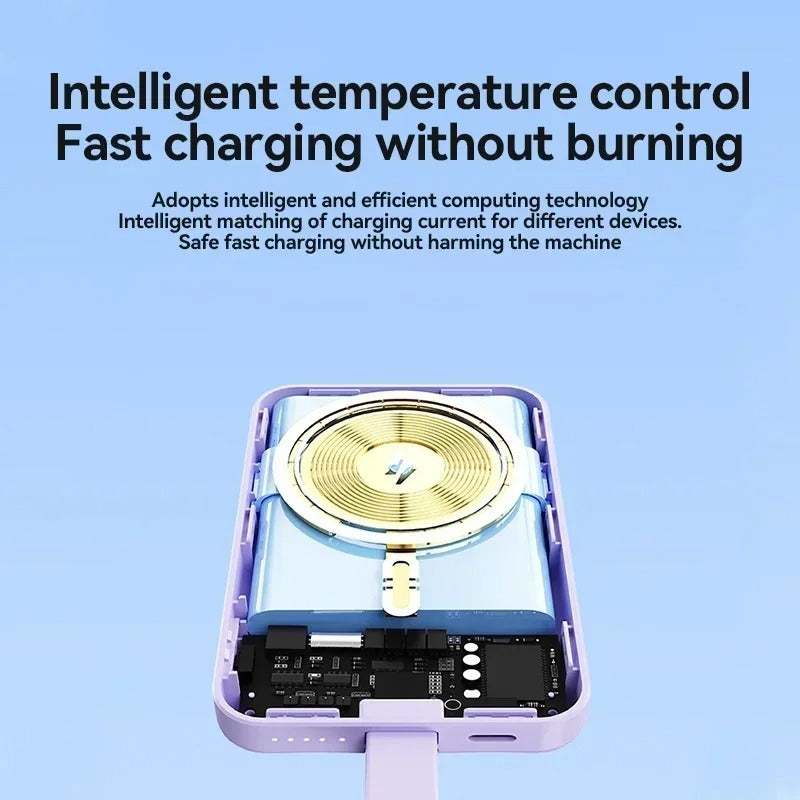 High-Quality Wireless Power Bank with LED Display, 23W Fast-Charge Portable Battery Featuring Built-In Cables, Flashlight & Hand Warmer