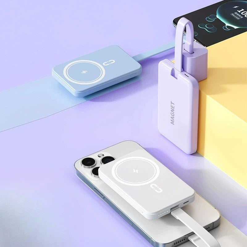 High-Quality Wireless Power Bank with LED Display, 23W Fast-Charge Portable Battery Featuring Built-In Cables, Flashlight & Hand Warmer