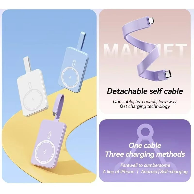 High-Quality Wireless Power Bank with LED Display, 23W Fast-Charge Portable Battery Featuring Built-In Cables, Flashlight & Hand Warmer