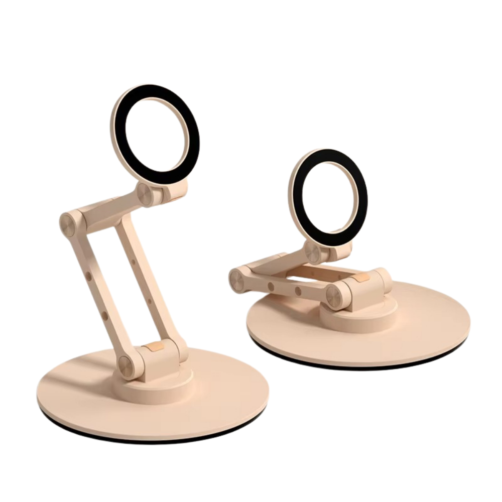 High-Quality iPhone MagSafe Magnetic Desk Phone Stand, 360° Rotating Aluminum Holder with Height Adjustment & Foldable Stable Base