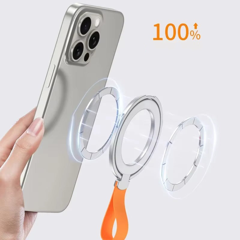 High-Quality iPhone Magnetic Phone Grip Stand, Universal Finger Ring Holder with Hand Strap, Secure MagSafe Hold for Car & Desk Use