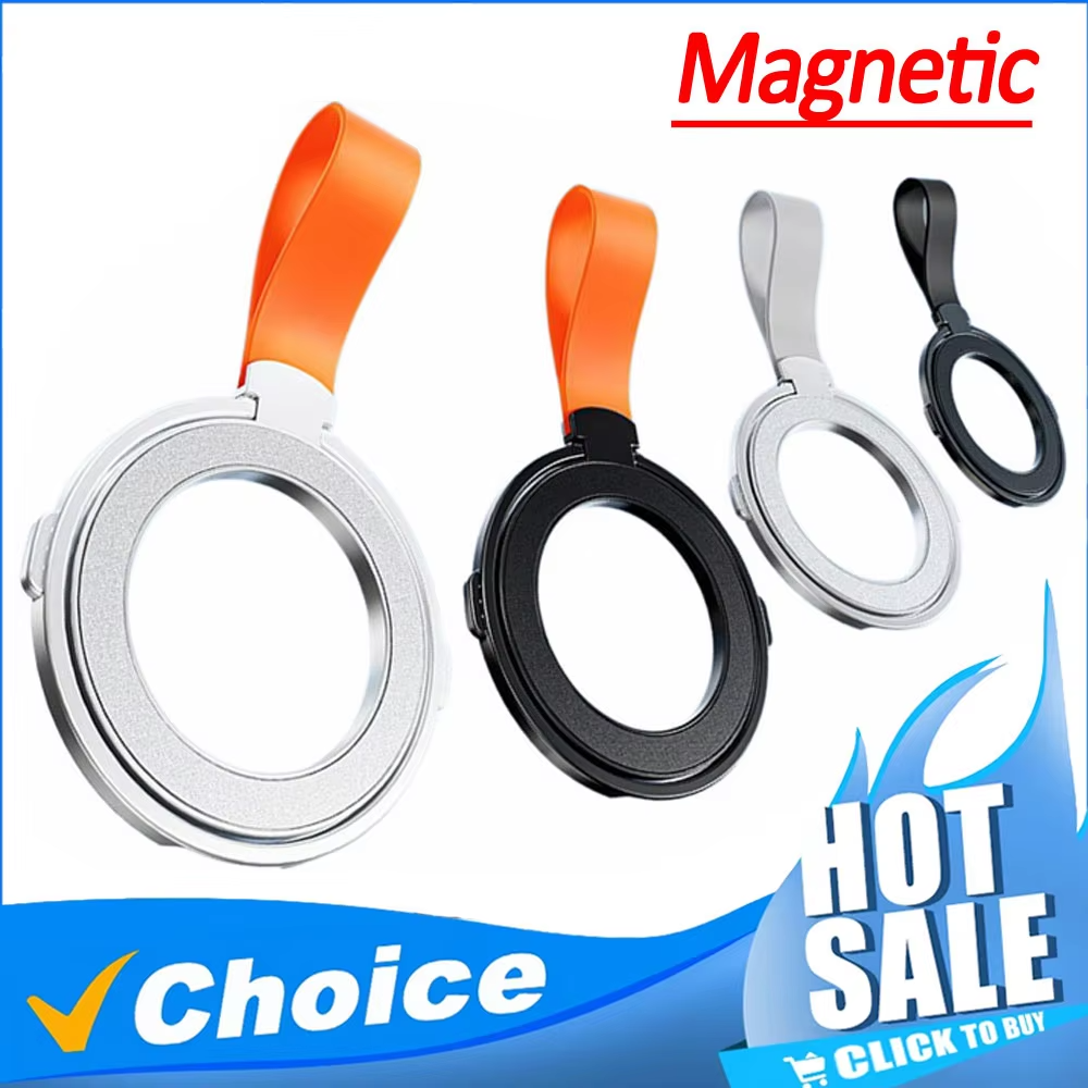High-Quality iPhone Magnetic Phone Grip Stand, Universal Finger Ring Holder with Hand Strap, Secure MagSafe Hold for Car & Desk Use