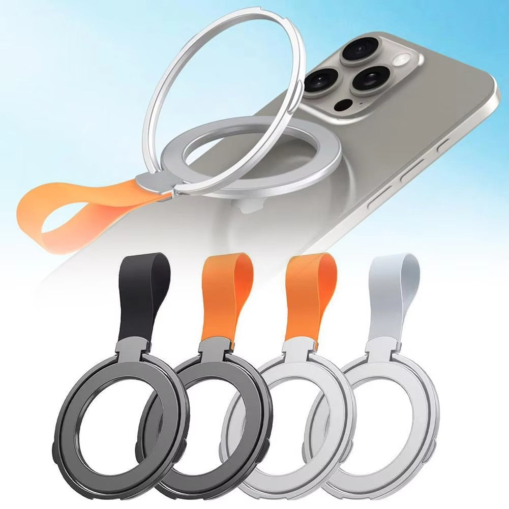 High-Quality iPhone Magnetic Phone Grip Stand, Universal Finger Ring Holder with Hand Strap, Secure MagSafe Hold for Car & Desk Use