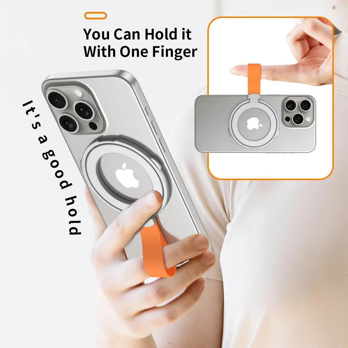 High-Quality iPhone Magnetic Phone Grip Stand, Universal Finger Ring Holder with Hand Strap, Secure MagSafe Hold for Car & Desk Use
