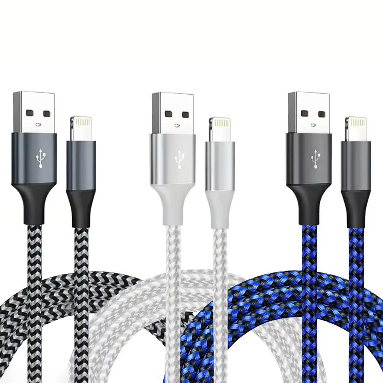 High-Quality iPhone USB-A to Lightning Charging Cable, 12W Fast-Charge Nylon Braided Data Cable with Durable 2.4A Output