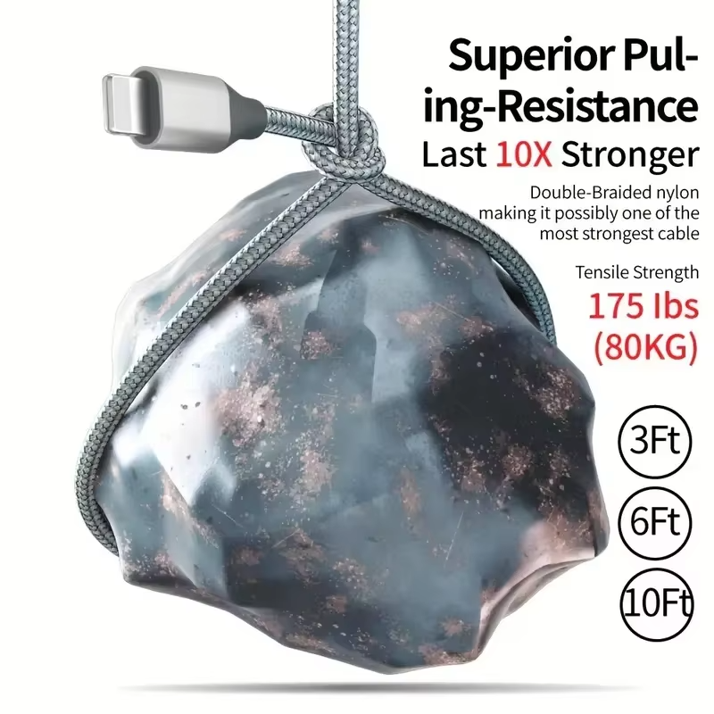 High-Quality iPhone USB-A to Lightning Charging Cable, 12W Fast-Charge Nylon Braided Data Cable with Durable 2.4A Output