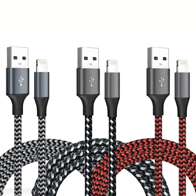 High-Quality iPhone USB-A to Lightning Charging Cable, 12W Fast-Charge Nylon Braided Data Cable with Durable 2.4A Output