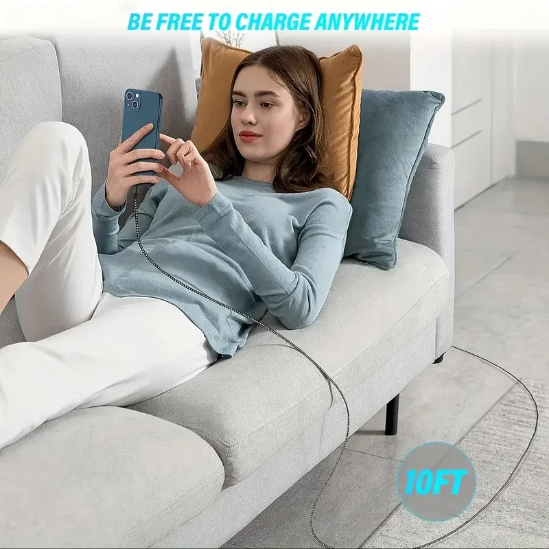 High-Quality iPhone USB-A to Lightning Charging Cable, 12W Fast-Charge Nylon Braided Data Cable with Durable 2.4A Output