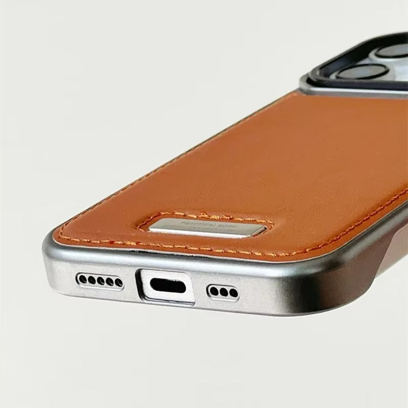 High-Quality iPhone Case — Leather-Feel MagSafe Hard PC Cover with Alloy Lens Holder, Wireless Charging Support and Tough Anti-Fingerprint Protection