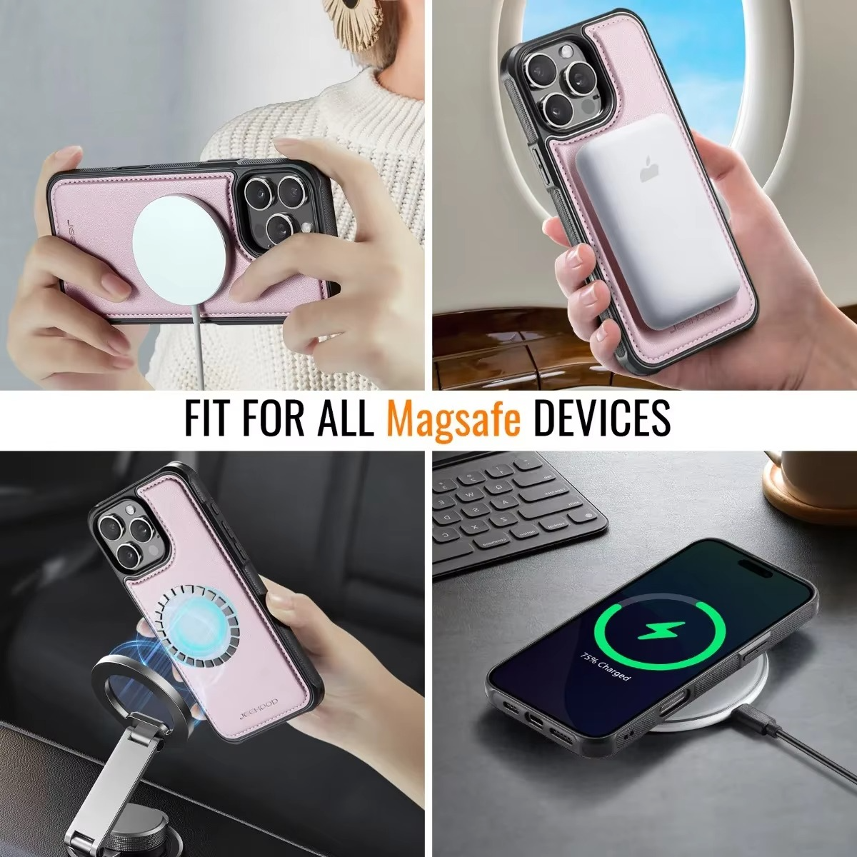 Luxury iPhone Case — 2-in-1 Detachable Magnetic PU Leather Wallet Cover with Card Slot, Shockproof, Anti-Fingerprint, Anti-Scratch, Kickstand, Storage Compartment