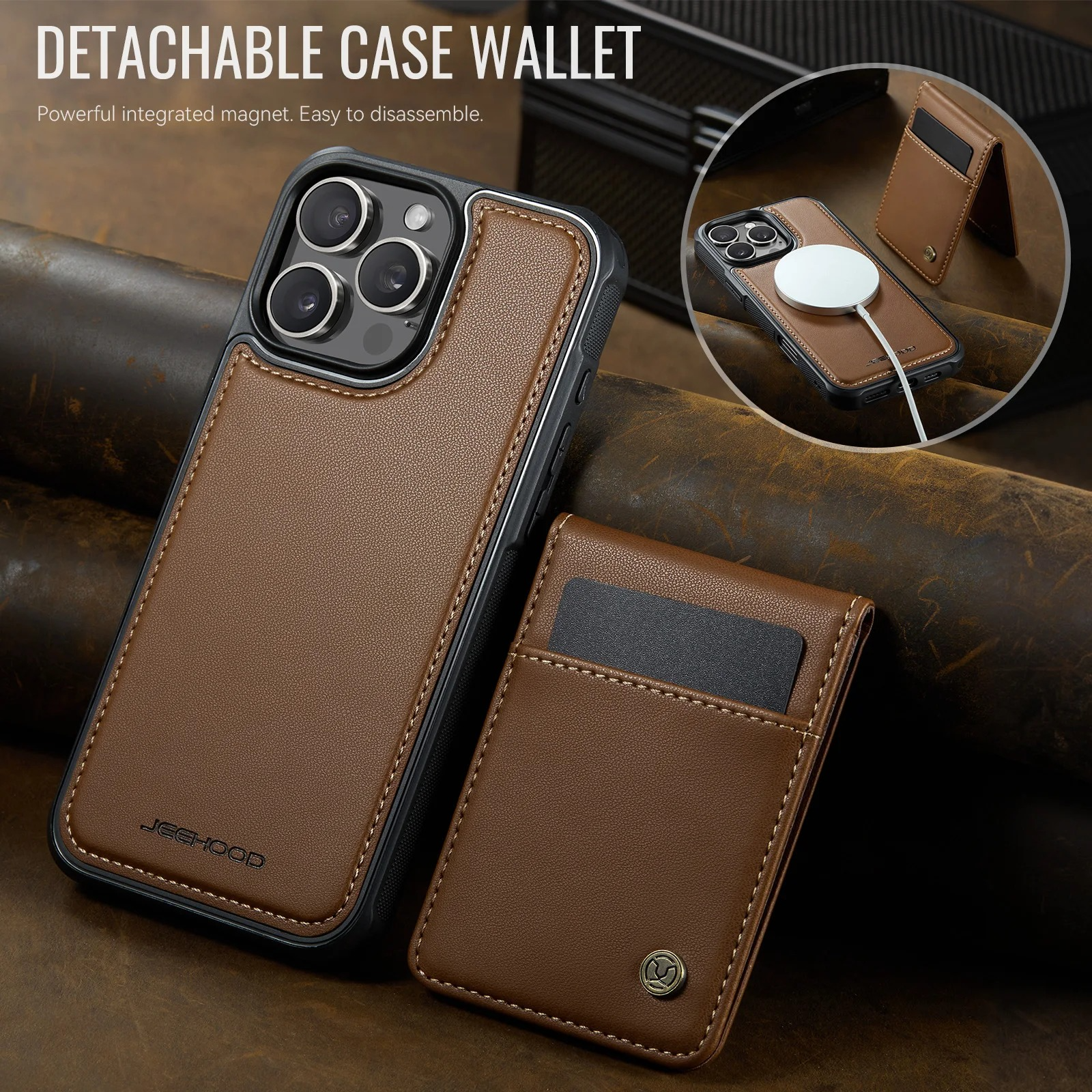 Luxury iPhone Case — 2-in-1 Detachable Magnetic PU Leather Wallet Cover with Card Slot, Shockproof, Anti-Fingerprint, Anti-Scratch, Kickstand, Storage Compartment