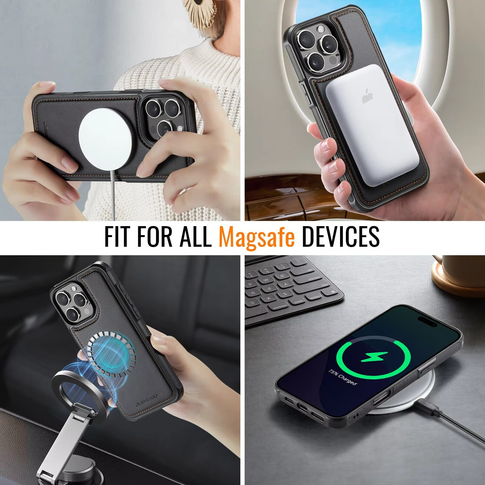 Luxury iPhone Case — 2-in-1 Detachable Magnetic PU Leather Wallet Cover with Card Slot, Shockproof, Anti-Fingerprint, Anti-Scratch, Kickstand, Storage Compartment